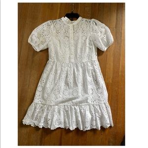 J crew puff sleeve eyelet tier dress white button up